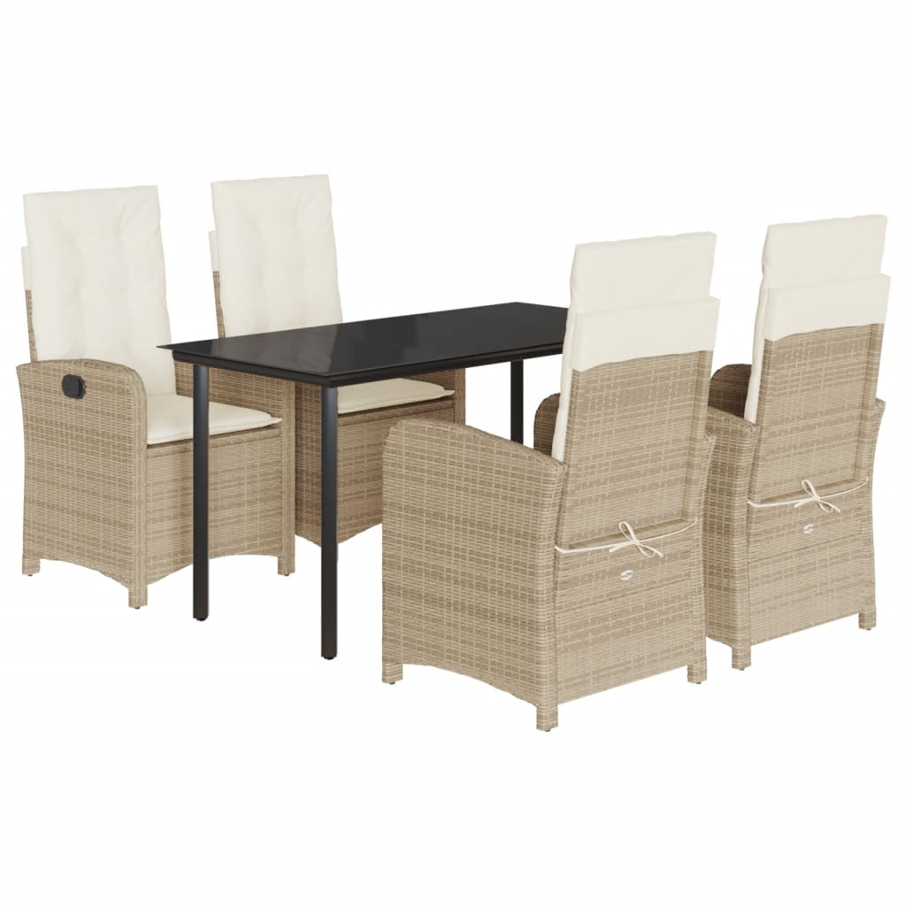 Set da Pranzo da Giardino 5 pz con Cuscini Beige in Polyrattan | homemem39