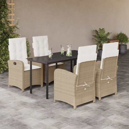 Set da Pranzo da Giardino 5 pz con Cuscini Beige in Polyrattan | homemem39