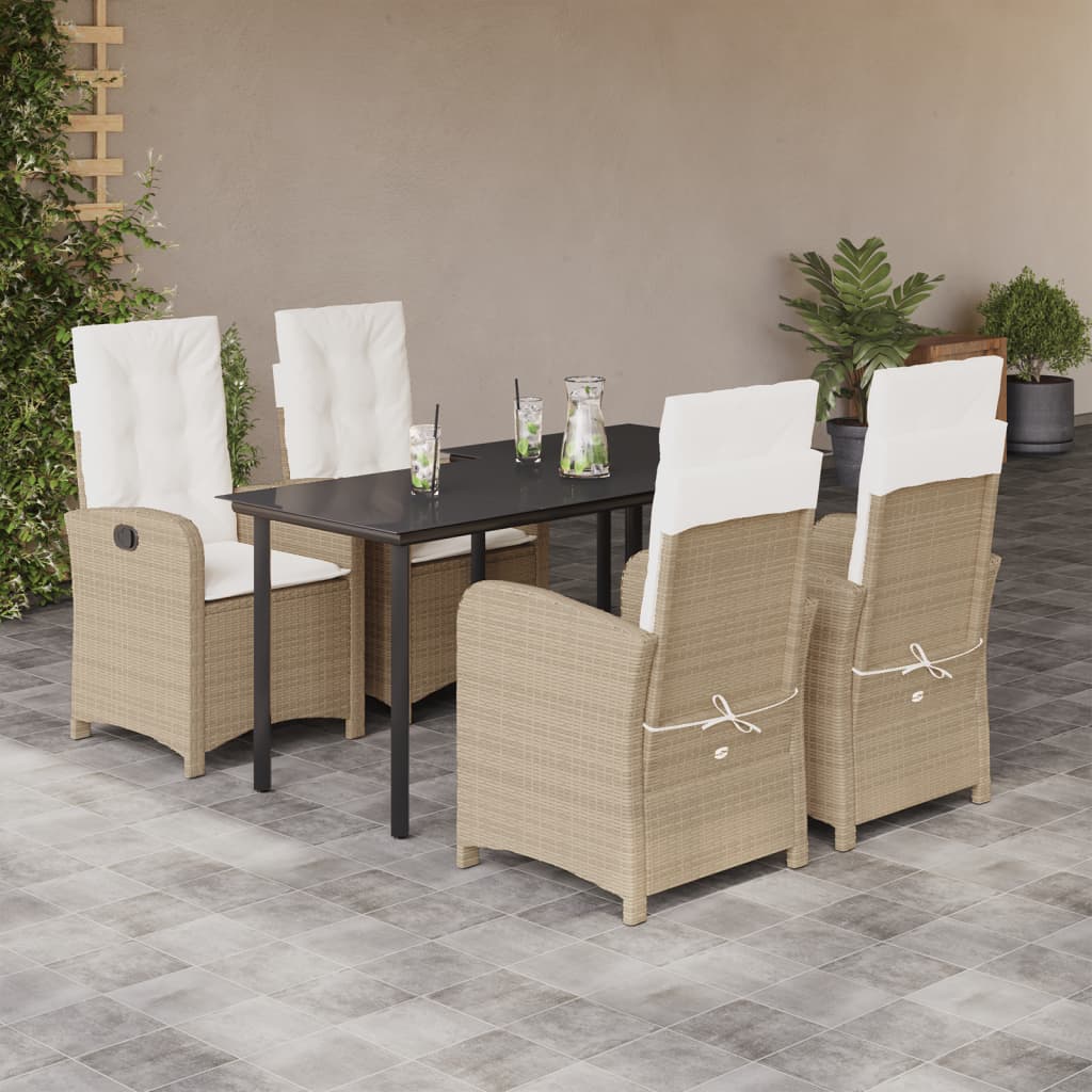 Set da Pranzo da Giardino 5 pz con Cuscini Beige in Polyrattan - homemem39
