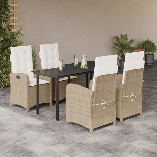 Set da Pranzo da Giardino 5 pz con Cuscini Beige in Polyrattan - homemem39