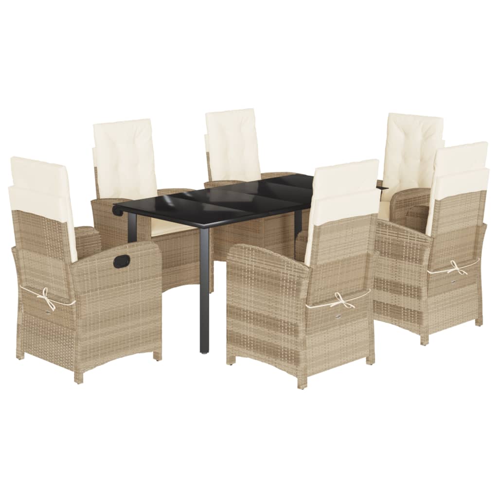 Set da Pranzo da Giardino 7 pz con Cuscini Beige in Polyrattan - homemem39