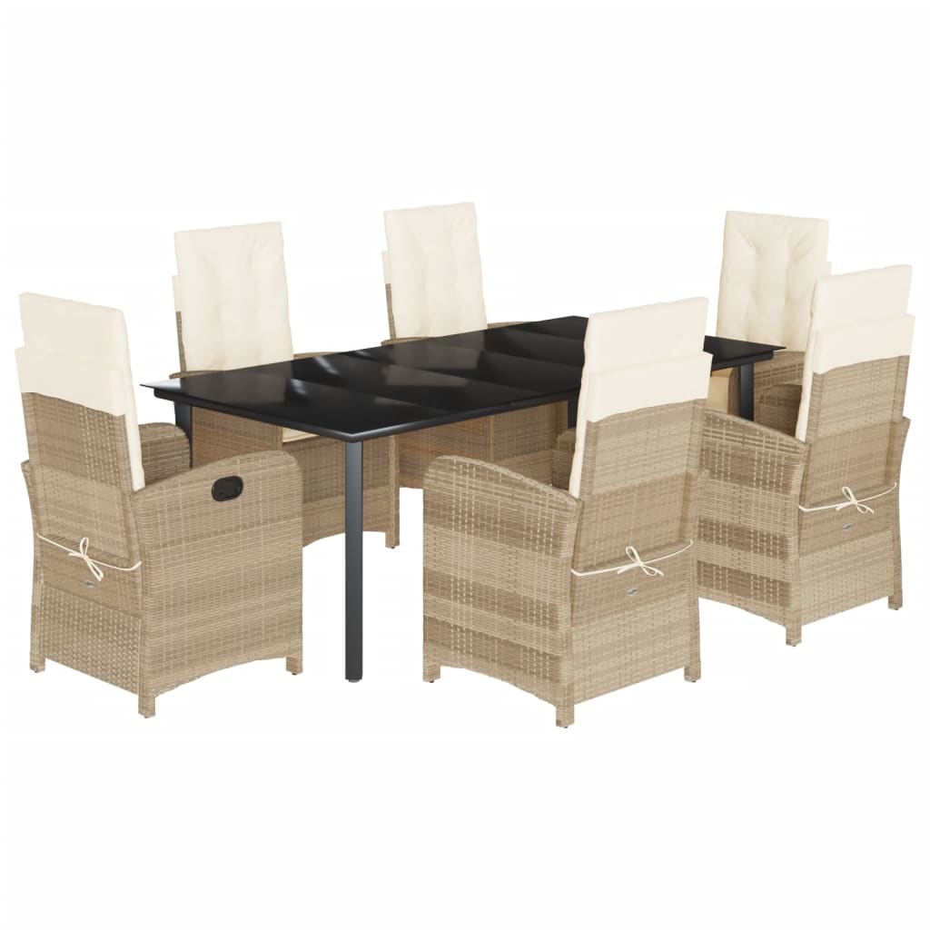 Set da Pranzo da Giardino 7 pz con Cuscini Beige in Polyrattan - homemem39