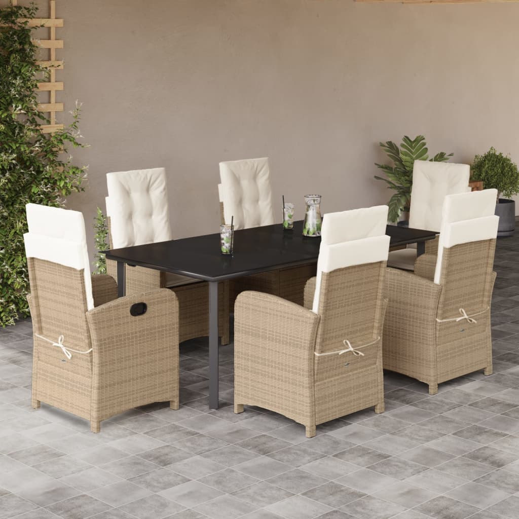 Set da Pranzo da Giardino 7 pz con Cuscini Beige in Polyrattan | homemem39