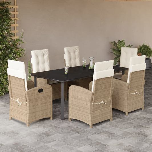 Set da Pranzo da Giardino 7 pz con Cuscini Beige in Polyrattan - homemem39