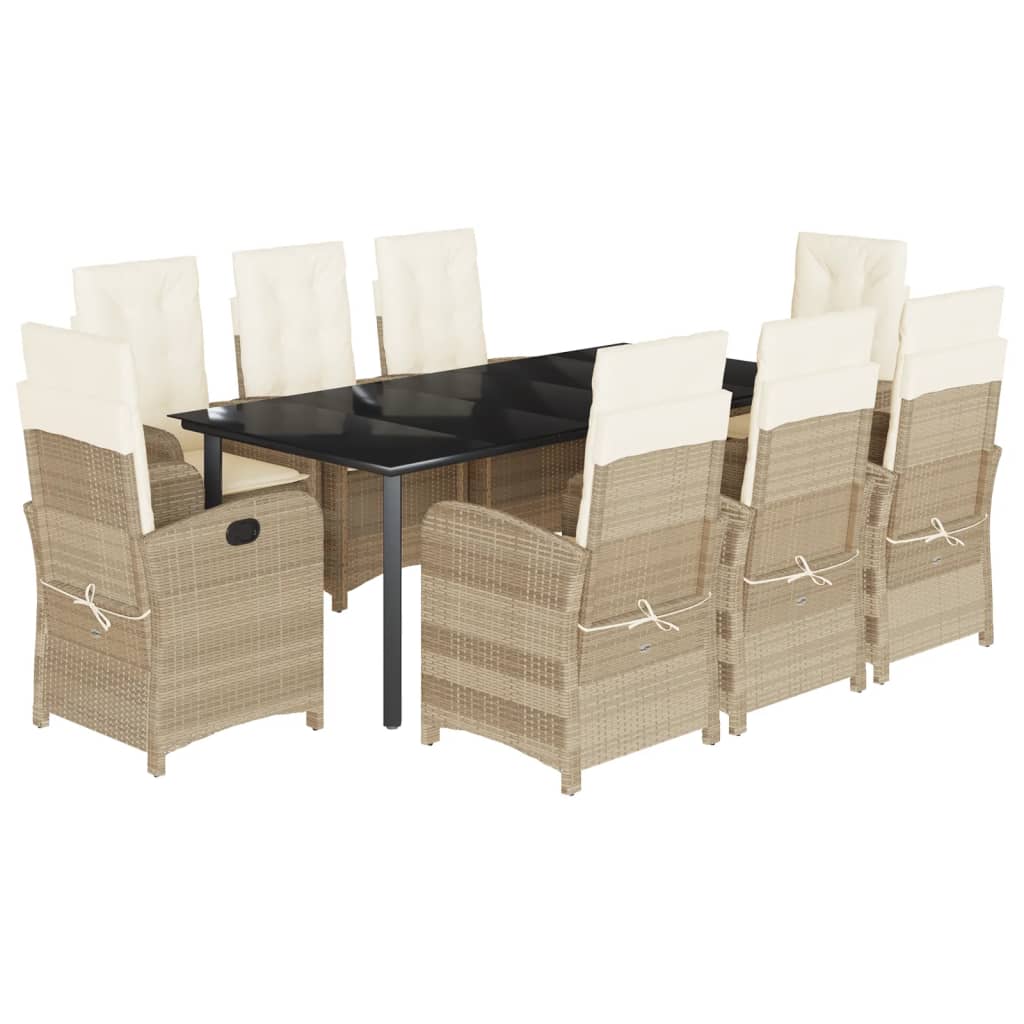 Set da Pranzo da Giardino 9 pz con Cuscini Beige in Polyrattan | homemem39