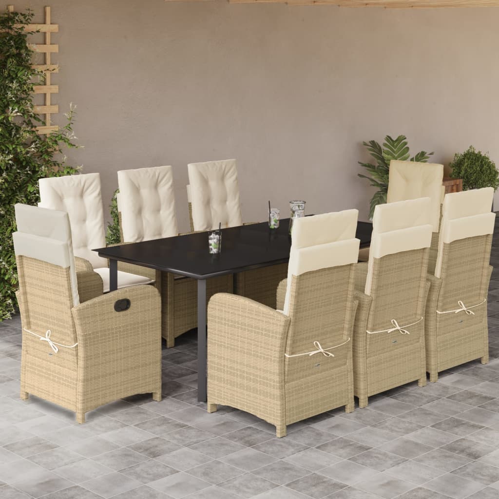 Set da Pranzo da Giardino 9 pz con Cuscini Beige in Polyrattan | homemem39