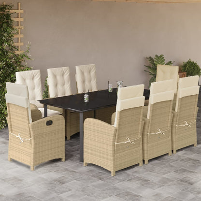 Set da Pranzo da Giardino 9 pz con Cuscini Beige in Polyrattan | homemem39