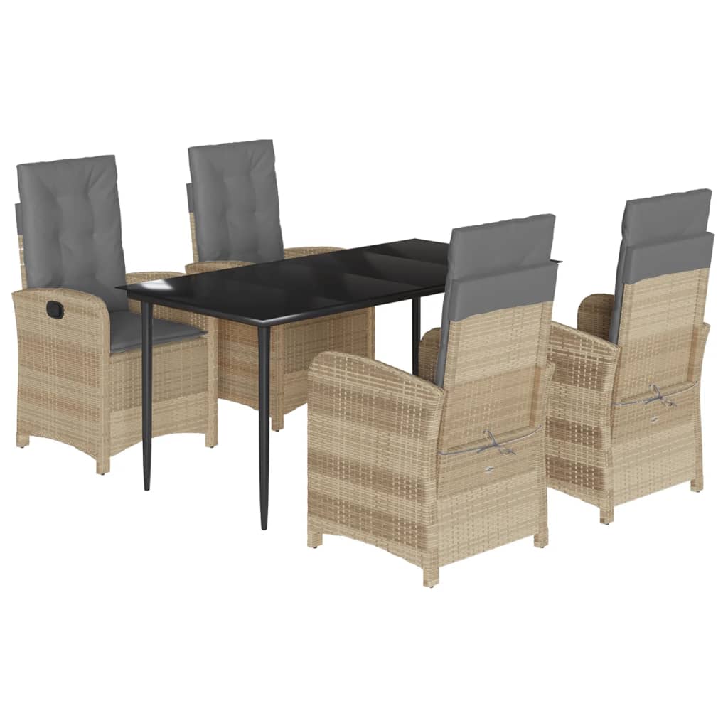 Set Pranzo da Giardino 5 pz con Cuscini Beige Misto Polyrattan | homemem39