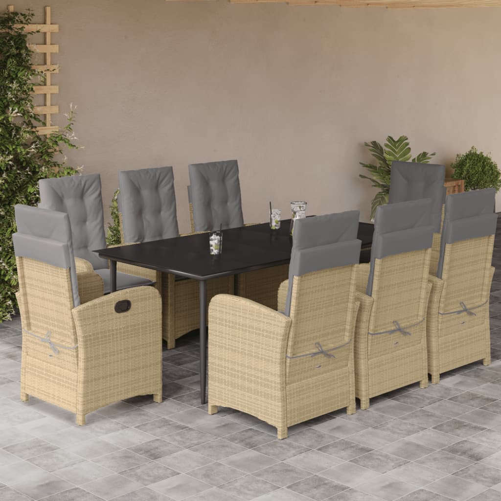 Set Pranzo da Giardino 9 pz con Cuscini Beige Misto Polyrattan - homemem39
