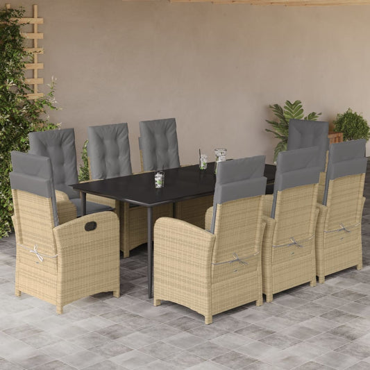 Set Pranzo da Giardino 9 pz con Cuscini Beige Misto Polyrattan - homemem39