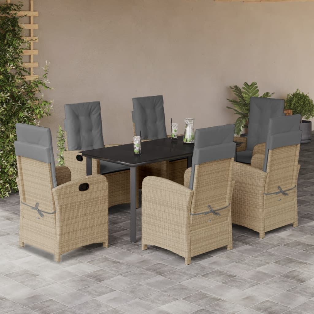 Set Pranzo da Giardino 7 pz con Cuscini Beige Misto Polyrattan - homemem39