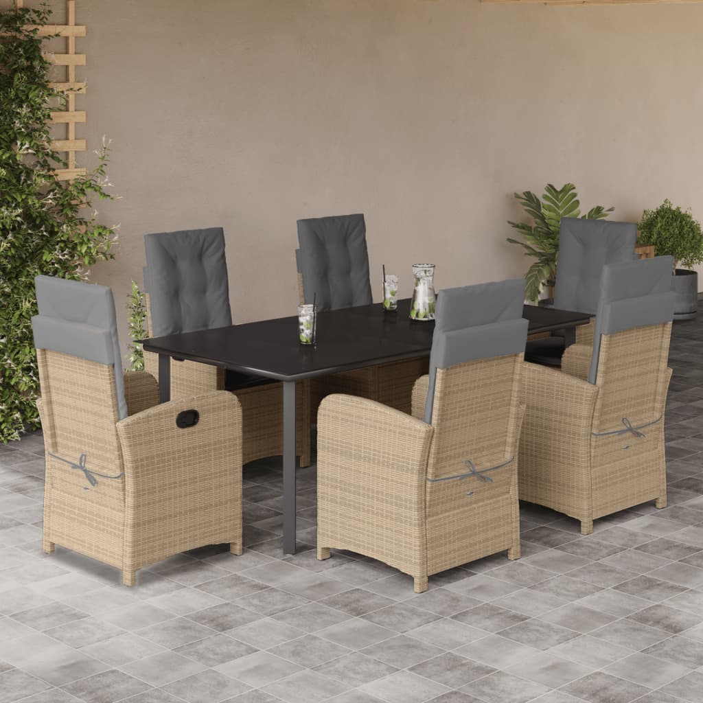 Set Pranzo da Giardino 7 pz con Cuscini Beige Misto Polyrattan - homemem39