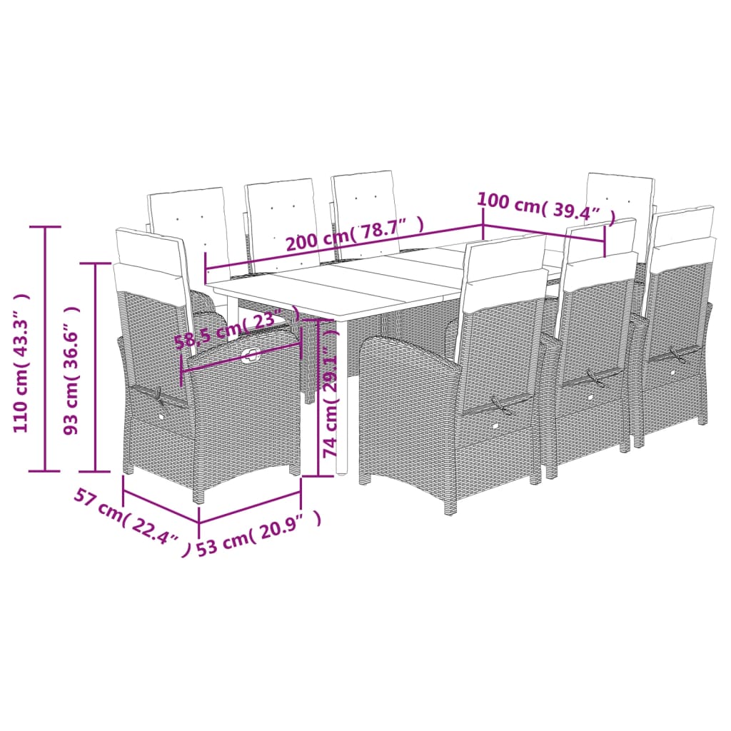Set Pranzo da Giardino 9 pz con Cuscini Beige Misto Polyrattan | homemem39