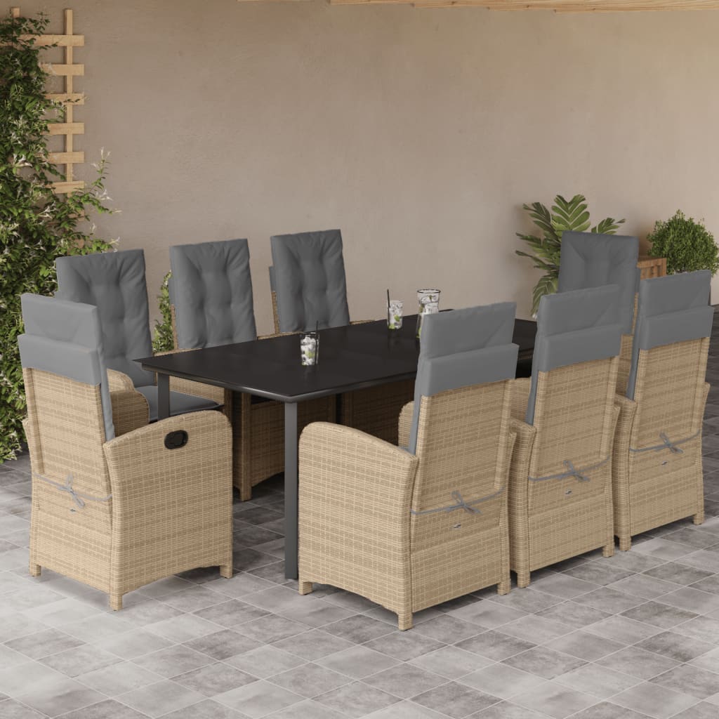 Set Pranzo da Giardino 9 pz con Cuscini Beige Misto Polyrattan | homemem39