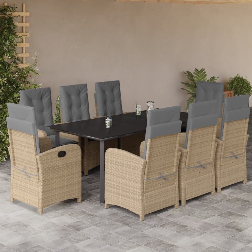 Set Pranzo da Giardino 9 pz con Cuscini Beige Misto Polyrattan | homemem39