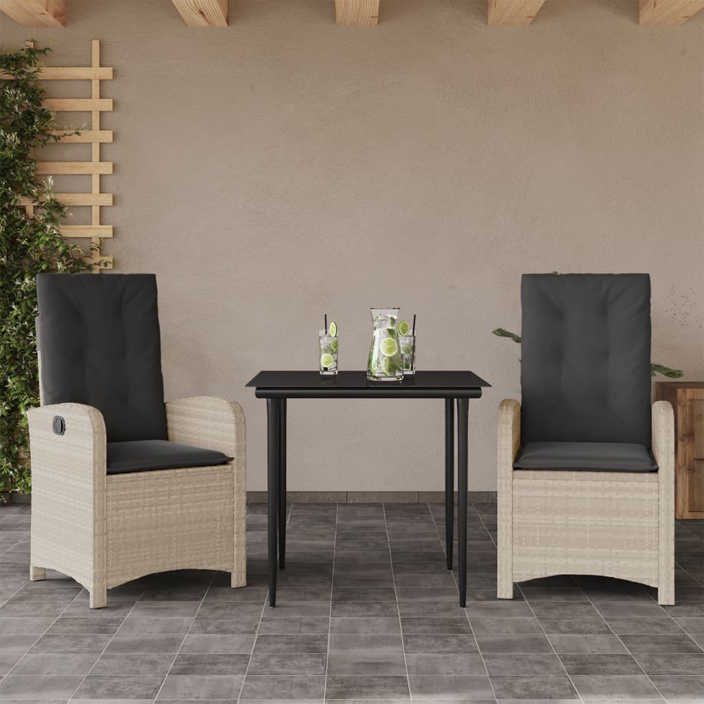 Set Pranzo da Giardino 3pz con Cuscini Grigio Chiaro Polyrattan - homemem39