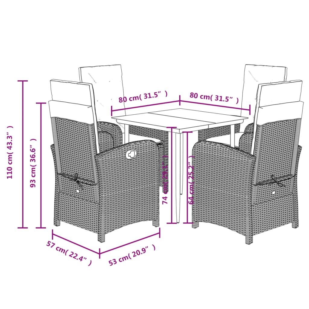 Set Pranzo da Giardino 5pz con Cuscini Grigio Chiaro Polyrattan | homemem39