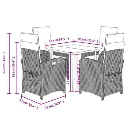 Set Pranzo da Giardino 5pz con Cuscini Grigio Chiaro Polyrattan | homemem39