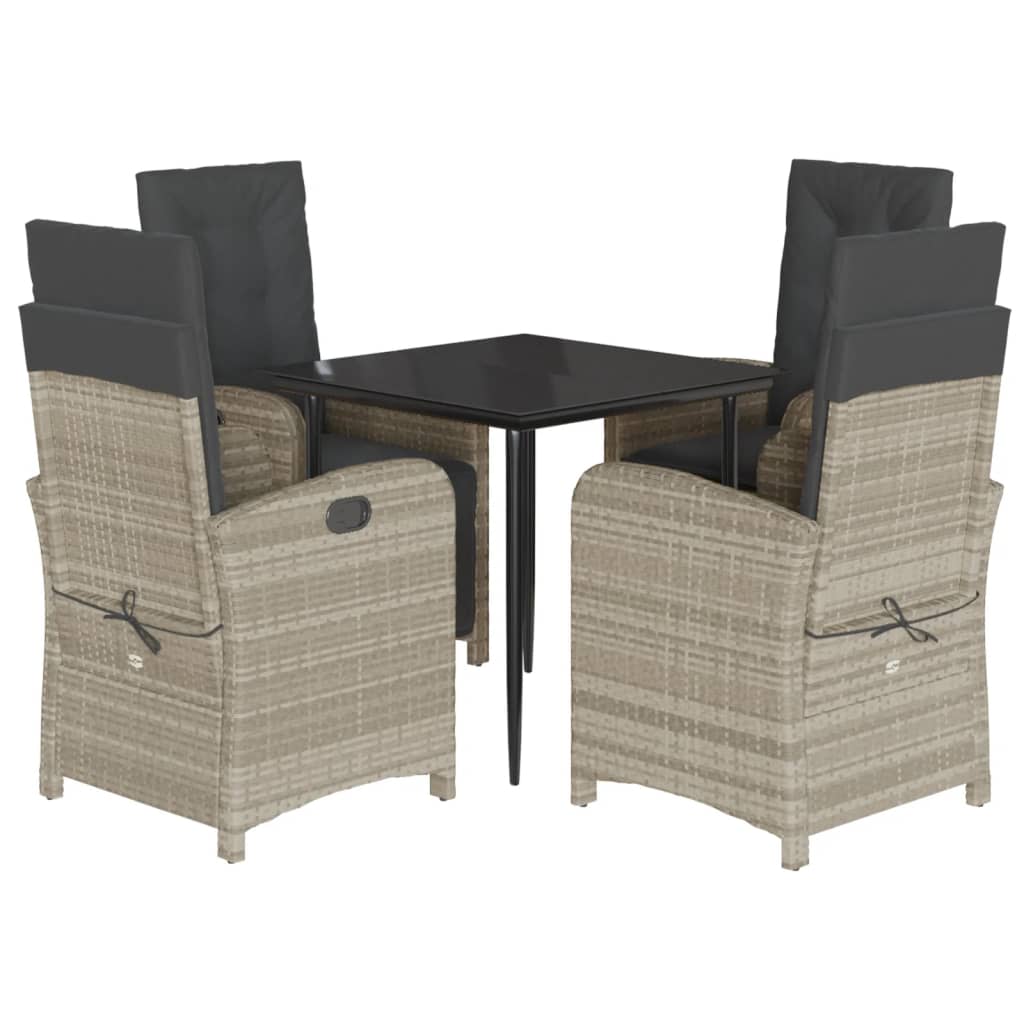 Set Pranzo da Giardino 5pz con Cuscini Grigio Chiaro Polyrattan - homemem39