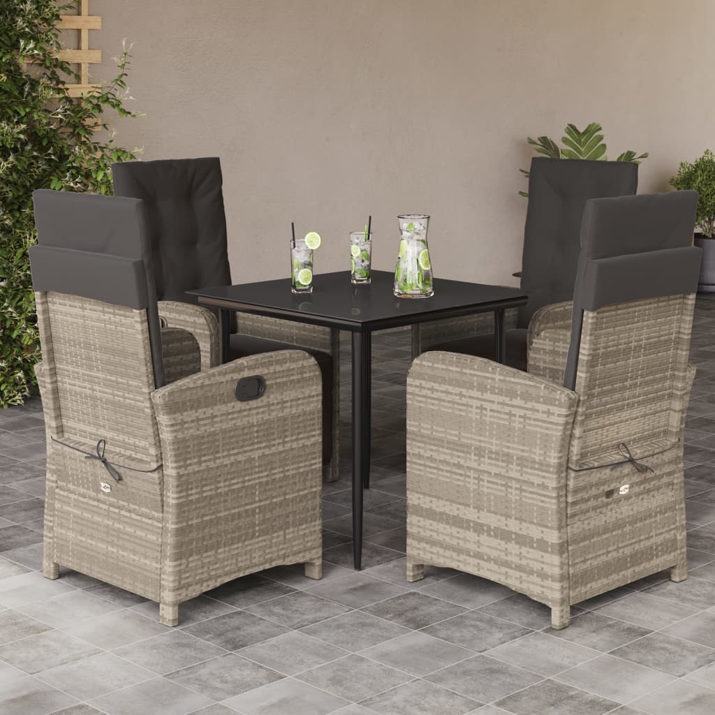 Set Pranzo da Giardino 5pz con Cuscini Grigio Chiaro Polyrattan | homemem39