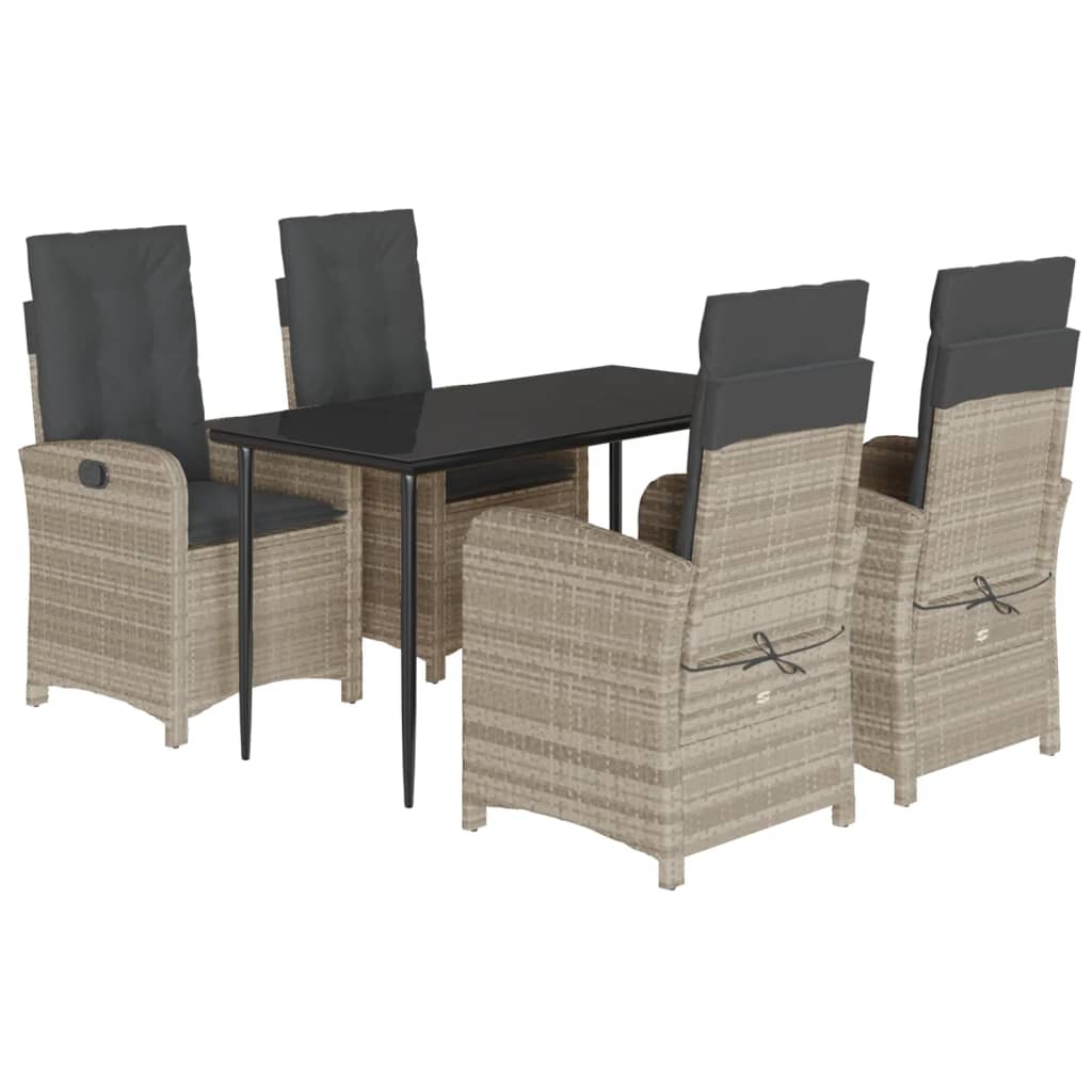 Set Pranzo da Giardino 5pz con Cuscini Grigio Chiaro Polyrattan | homemem39