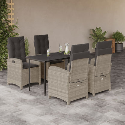 Set Pranzo da Giardino 5pz con Cuscini Grigio Chiaro Polyrattan - homemem39