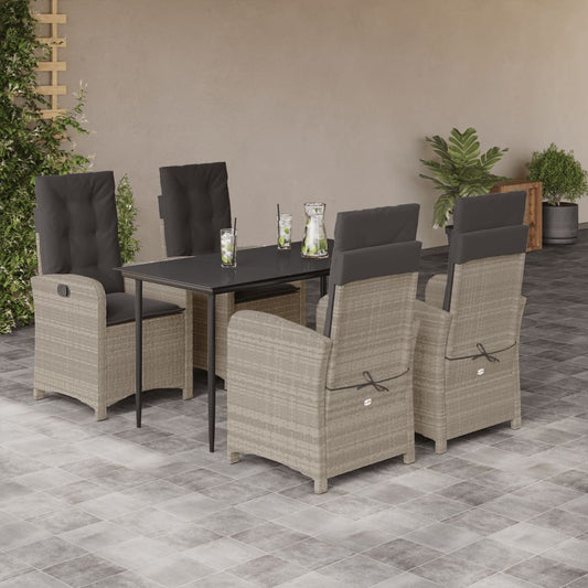 Set Pranzo da Giardino 5pz con Cuscini Grigio Chiaro Polyrattan - homemem39