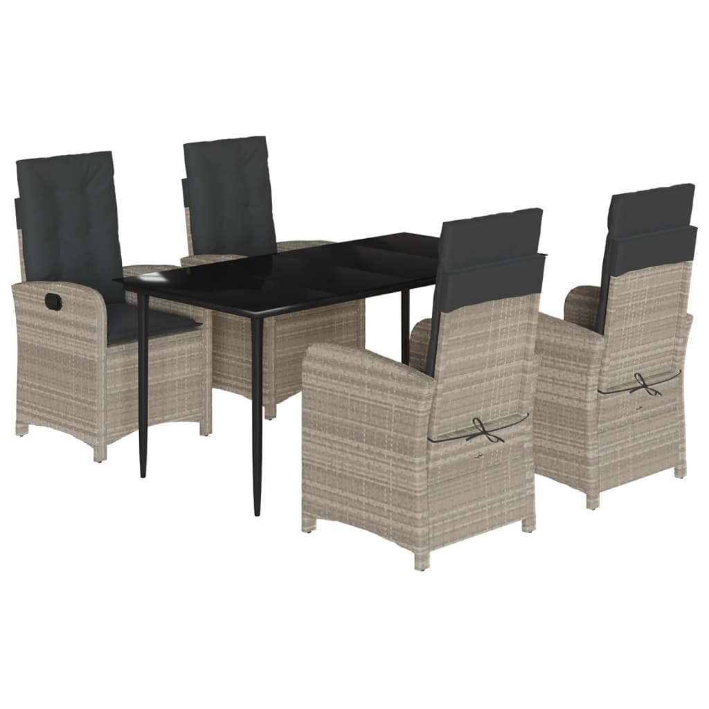 Set Pranzo da Giardino 5pz con Cuscini Grigio Chiaro Polyrattan | homemem39