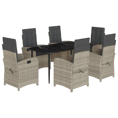 Set da Pranzo da Giardino 7 pz Cuscini Polyrattan Grigio Chiaro - homemem39