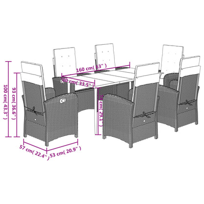Set da Pranzo da Giardino 7 pz Cuscini Polyrattan Grigio Chiaro - homemem39