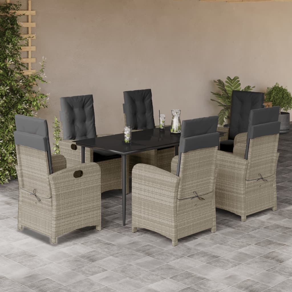 Set da Pranzo da Giardino 7 pz Cuscini Polyrattan Grigio Chiaro | homemem39