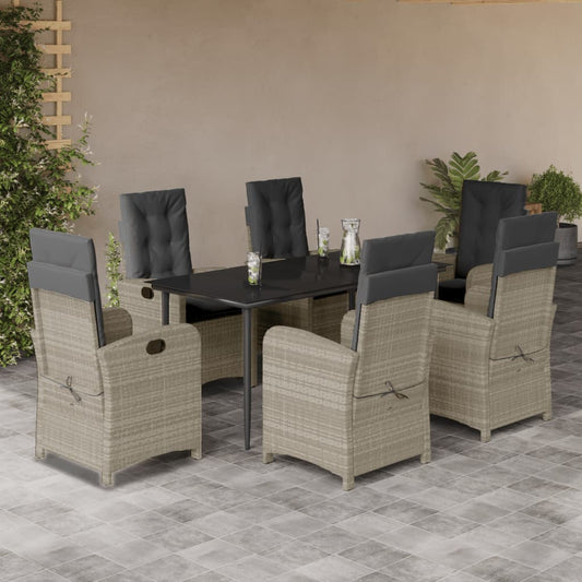 Set da Pranzo da Giardino 7 pz Cuscini Polyrattan Grigio Chiaro - homemem39