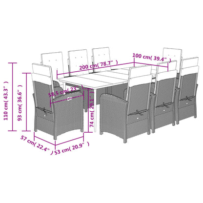 Set Pranzo da Giardino 9pz con Cuscini Grigio Chiaro Polyrattan - homemem39