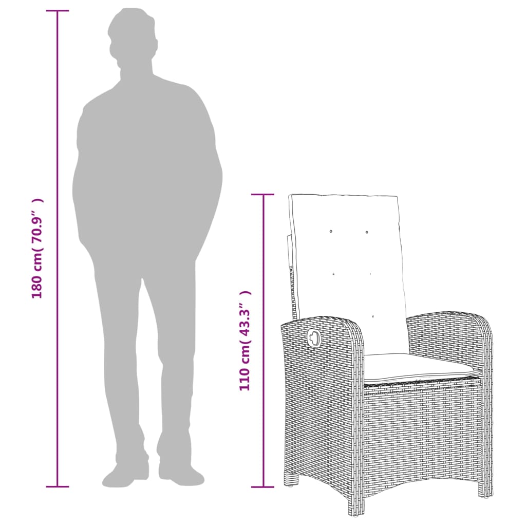 Set Pranzo da Giardino 9pz con Cuscini Grigio Chiaro Polyrattan - homemem39