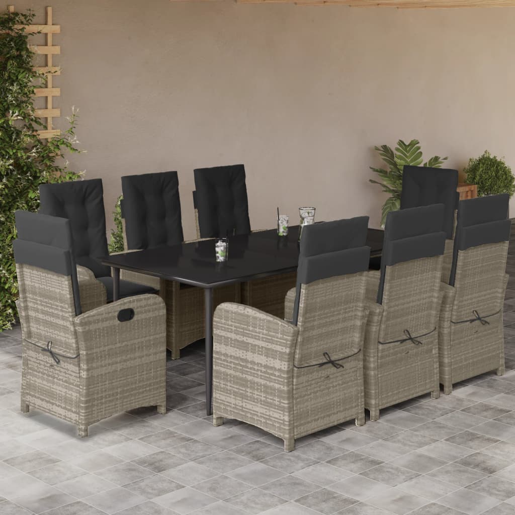 Set Pranzo da Giardino 9pz con Cuscini Grigio Chiaro Polyrattan - homemem39