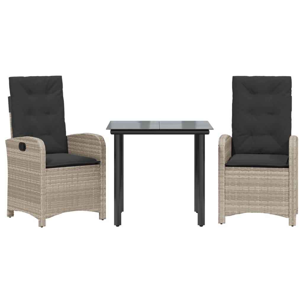 Set Pranzo da Giardino 3pz con Cuscini Grigio Chiaro Polyrattan - homemem39