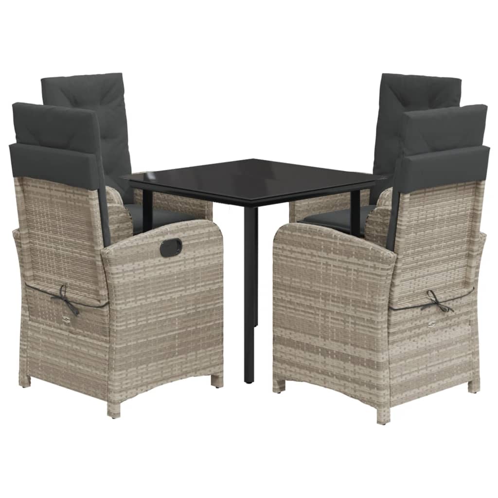 Set Pranzo da Giardino 5pz con Cuscini Grigio Chiaro Polyrattan | homemem39