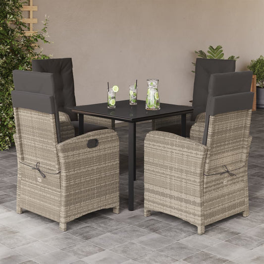 Set Pranzo da Giardino 5pz con Cuscini Grigio Chiaro Polyrattan - homemem39