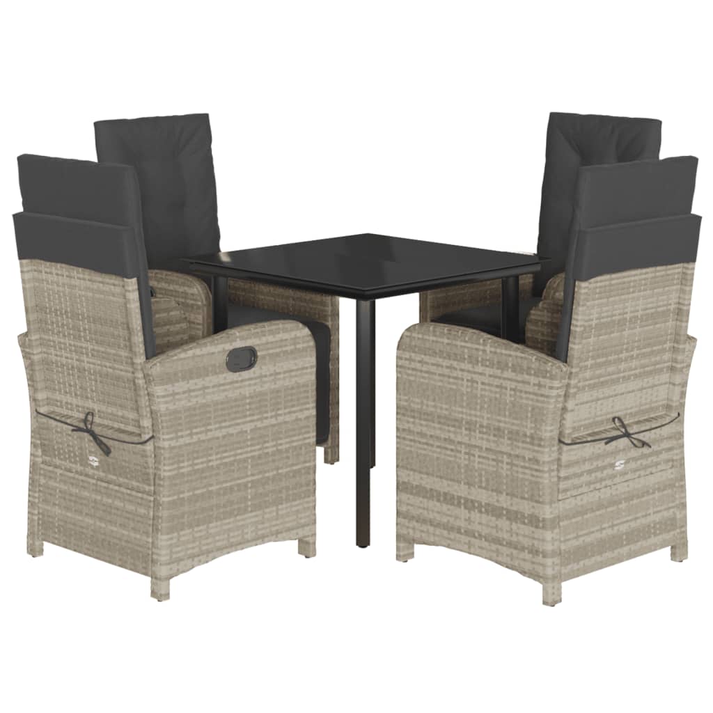 Set Pranzo da Giardino 5pz con Cuscini Grigio Chiaro Polyrattan | homemem39