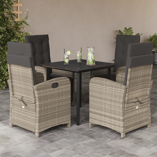 Set Pranzo da Giardino 5pz con Cuscini Grigio Chiaro Polyrattan - homemem39
