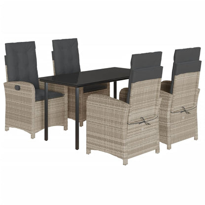 Set Pranzo da Giardino 5pz con Cuscini Grigio Chiaro Polyrattan | homemem39