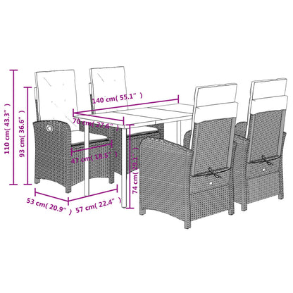 Set Pranzo da Giardino 5pz con Cuscini Grigio Chiaro Polyrattan | homemem39