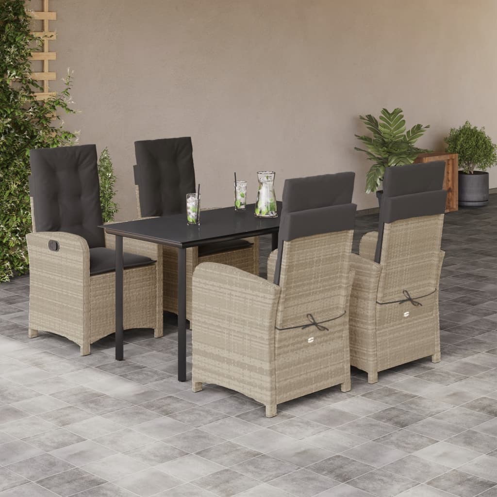 Set Pranzo da Giardino 5pz con Cuscini Grigio Chiaro Polyrattan | homemem39
