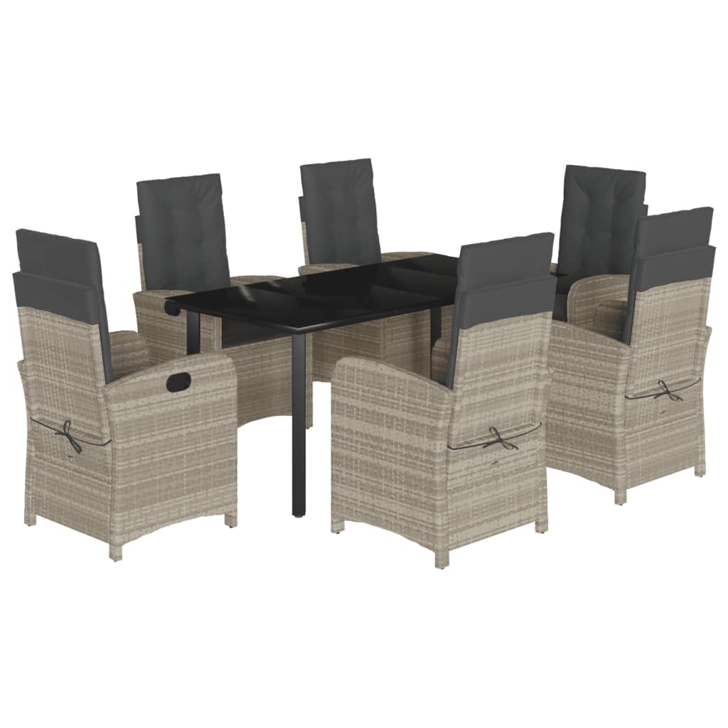 Set da Pranzo da Giardino 7 pz Cuscini Polyrattan Grigio Chiaro | homemem39