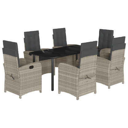 Set da Pranzo da Giardino 7 pz Cuscini Polyrattan Grigio Chiaro | homemem39