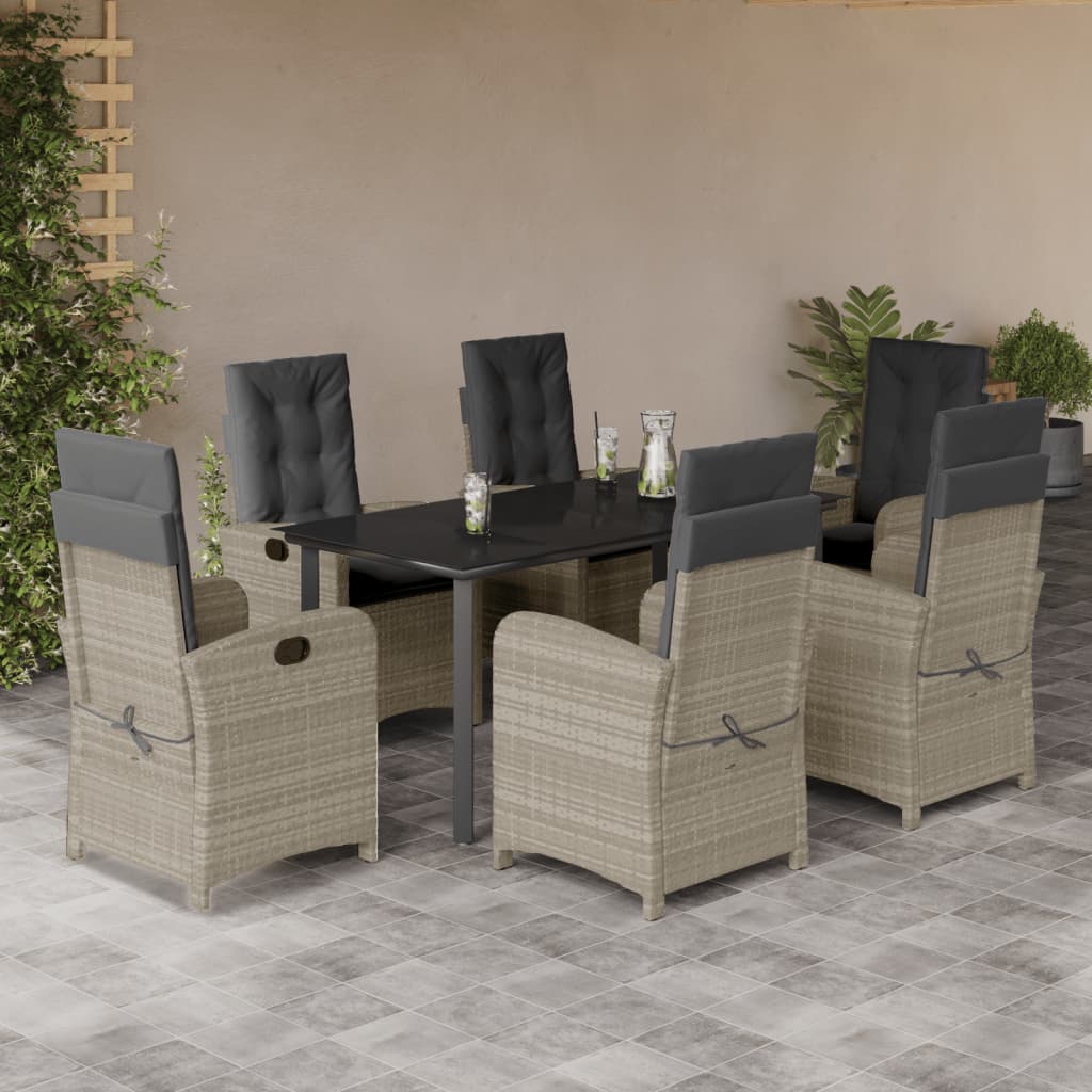 Set da Pranzo da Giardino 7 pz Cuscini Polyrattan Grigio Chiaro | homemem39