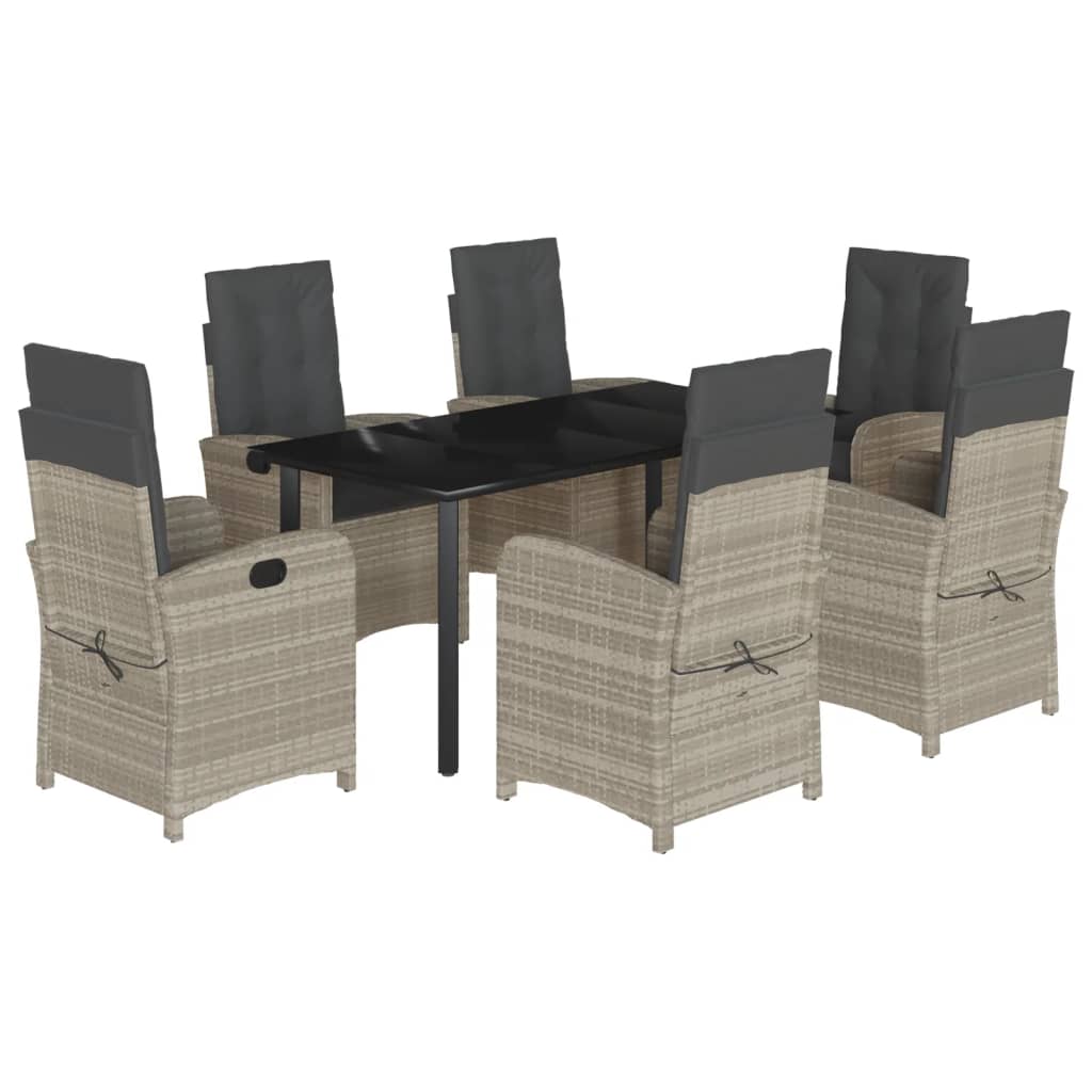 Set da Pranzo da Giardino 7 pz Cuscini Polyrattan Grigio Chiaro - homemem39
