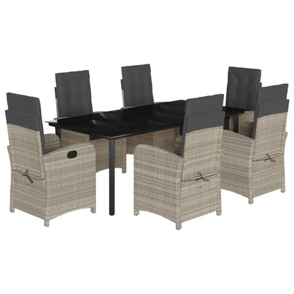 Set da Pranzo da Giardino 7 pz Cuscini Polyrattan Grigio Chiaro | homemem39
