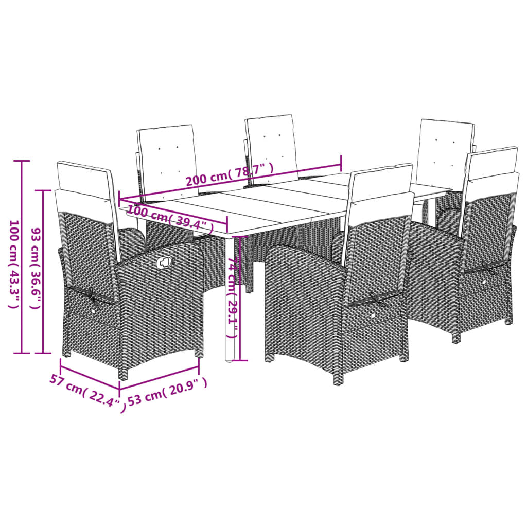 Set da Pranzo da Giardino 7 pz Cuscini Polyrattan Grigio Chiaro - homemem39