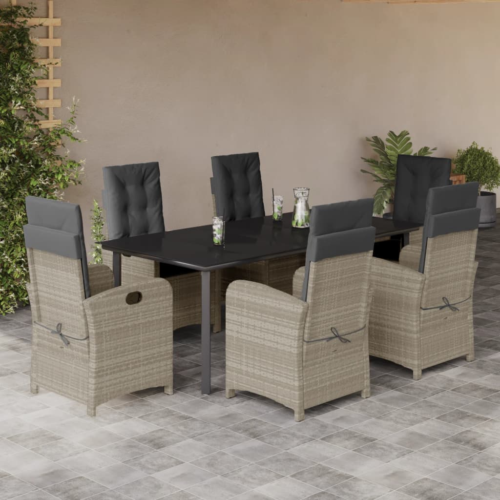 Set da Pranzo da Giardino 7 pz Cuscini Polyrattan Grigio Chiaro | homemem39